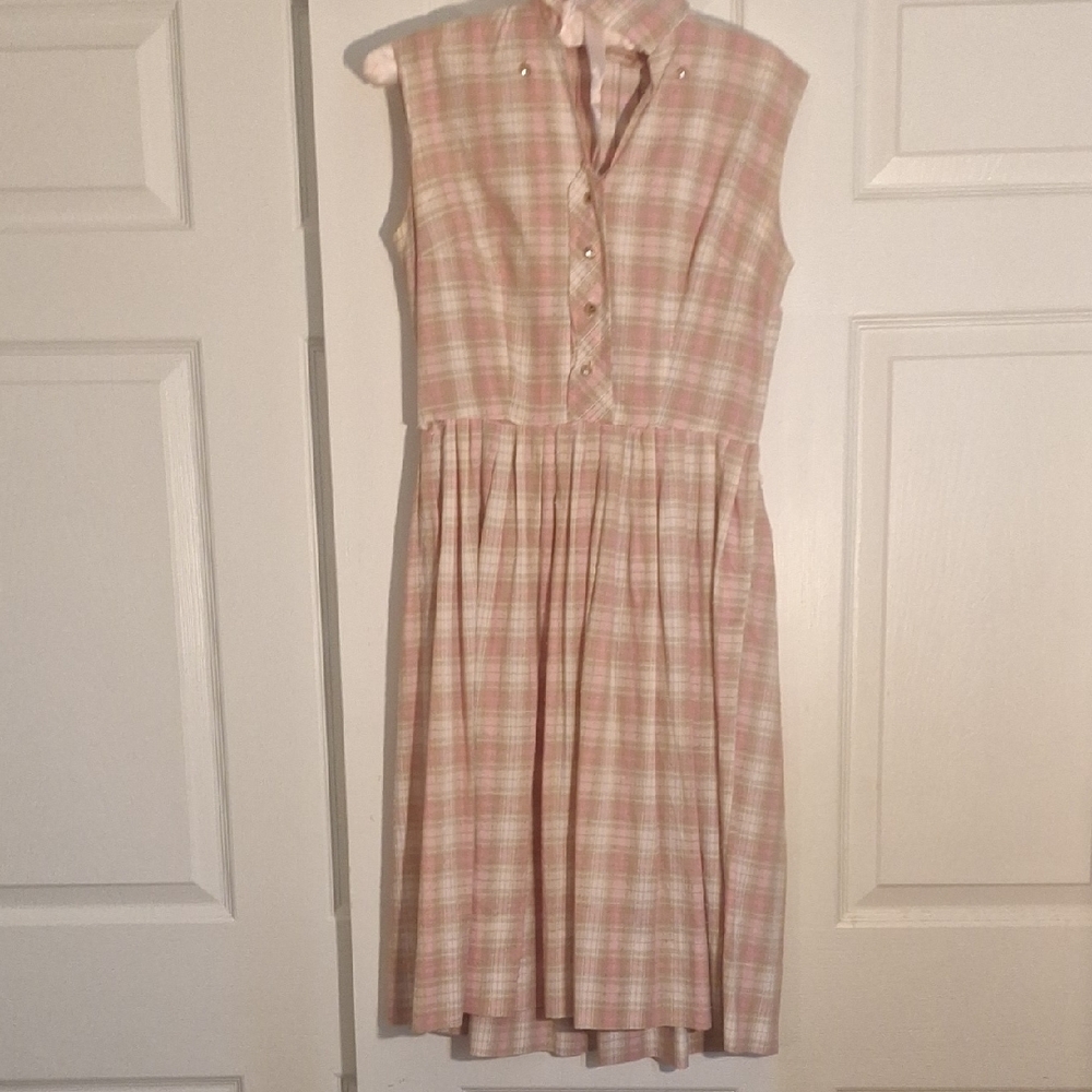 Mid Century Pink Plaid Sun Dress